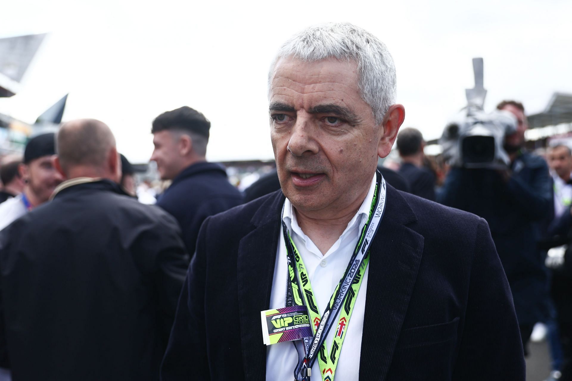 Rowan Atkinson at the F1 British Grand Prix 2024 (image via Getty)